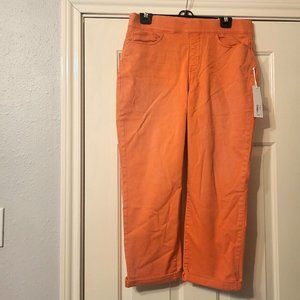 Soft Surroundings The Ultimate Pull on Straight Leg Crop Jeans in Hot Coral